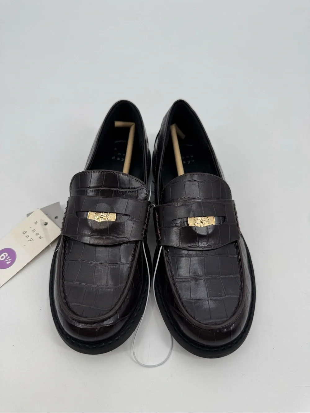 A New Day Phyllis Brown Croc Embossed Penny Loafers Women’s 6.5 Academia Preppy